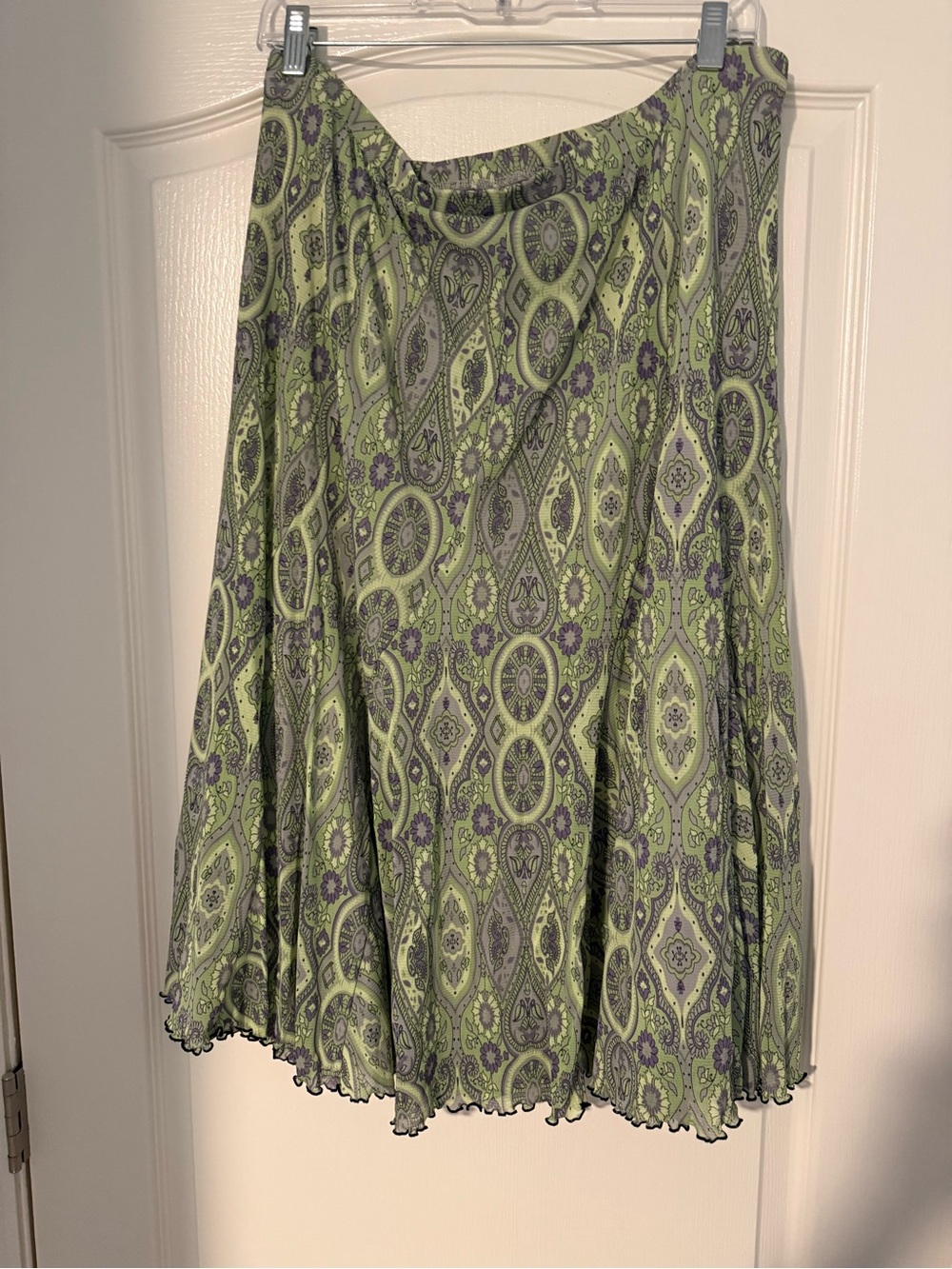 Emma James Green Paisley Midi Skirt with Purple Detail